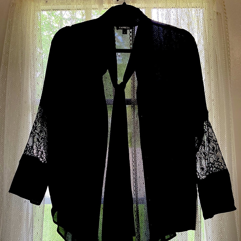 Black Express button down blouse size S. Some lace on sleeve.